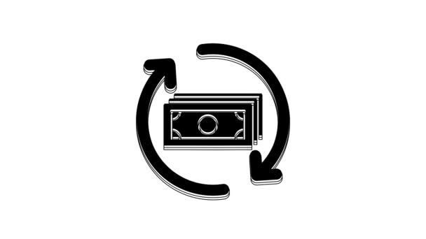 Ícone Dinheiro Reembolso Preto Isolado Fundo Branco Serviços Financeiros Conceito — Vídeo de Stock