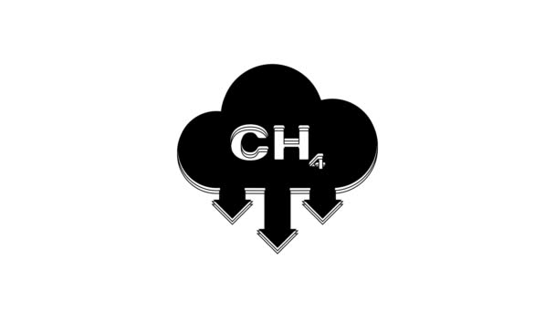 Black Methane Emissions Reduction Icon Isolated White Background Ch4 Molecule — Stok video