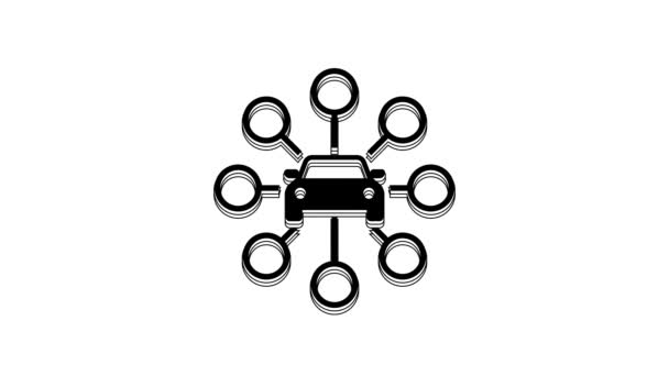 Μαύρο Αυτοκίνητο Κοινή Χρήση Εικονίδιο Απομονώνονται Λευκό Φόντο Πινακίδα Μοιράσματος — Αρχείο Βίντεο