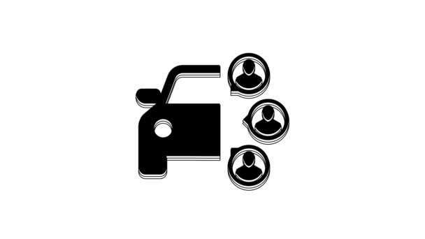 Zwarte Auto Delen Met Groep Mensen Pictogram Geïsoleerd Witte Achtergrond — Stockvideo