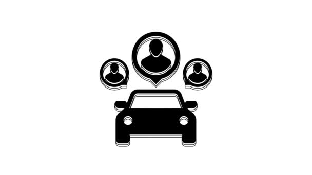 Black Car Sharing Group People Icon Isolated White Background Carsharing — стоковое видео