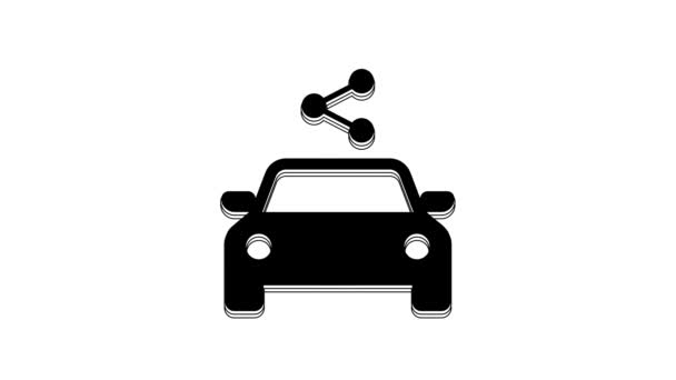 Icono Para Compartir Coche Negro Aislado Sobre Fondo Blanco Carsharing — Vídeo de stock