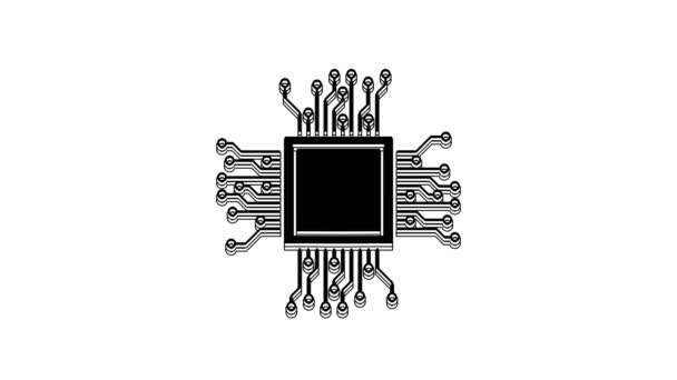 Icona Black Processor Isolata Sfondo Bianco Cpu Unità Centrale Elaborazione — Video Stock