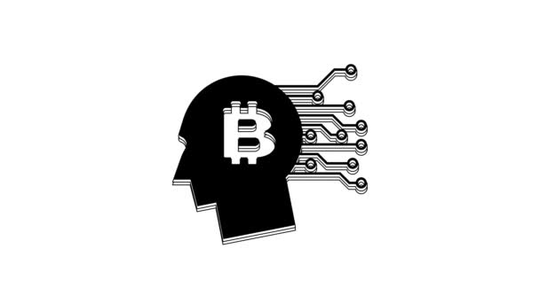 Черный Bitcoin Думать Значок Изолирован Белом Фоне Криптовалютная Голова Технология — стоковое видео