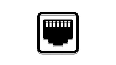 Black Network port - cable socket icon isolated on white background. LAN, ethernet port sign. Local area connector icon. 4K Video motion graphic animation.