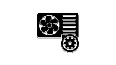 Black Air conditioner and gear icon isolated on white background. Adjusting app, service concept, setting options, maintenance, repair, fixing. 4K Video motion graphic animation.