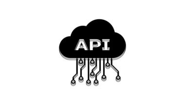 Black Cloud api interface icon isolated on white background. Application programming interface API technology. Software integration. 4K Video motion graphic animation.