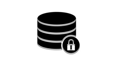 Black Server security with closed padlock icon isolated on white background. Database and lock. Security, safety, protection concept. 4K Video motion graphic animation.