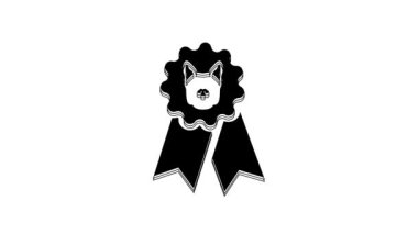 Black Dog award symbol icon isolated on white background. Medal with dog footprint as pets exhibition winner concept. 4K Video motion graphic animation.