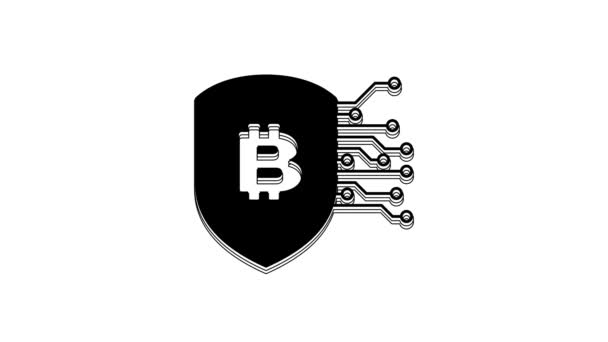 Black Shield Bitcoin Icon Isolated White Background Cryptocurrency Mining Blockchain — Stock Video