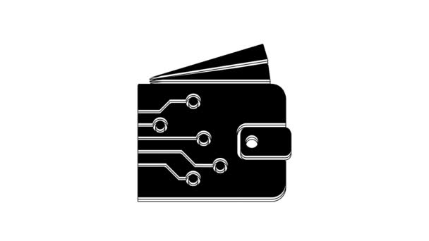 Zwarte Cryptogeld Portemonnee Pictogram Geïsoleerd Witte Achtergrond Portemonnee Bitcoin Teken — Stockvideo