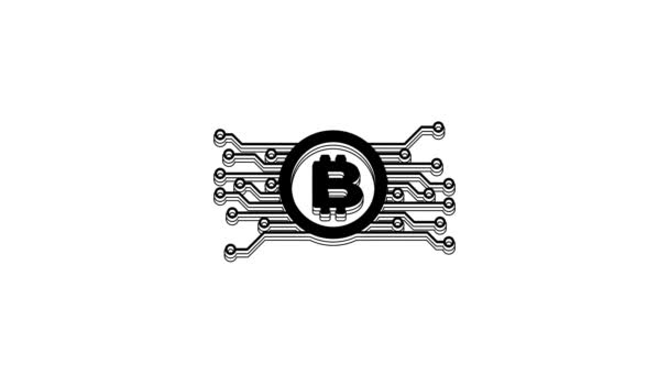 Bitcoin Nero Criptovaluta Cerchio Con Icona Del Circuito Microchip Isolato — Video Stock