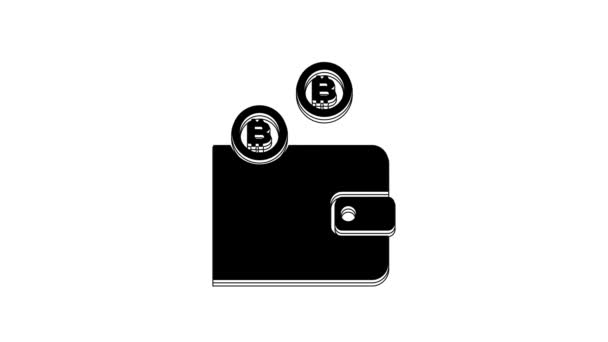 Ícone Carteira Criptomoeda Preta Isolado Fundo Branco Carteira Sinal Bitcoin — Vídeo de Stock