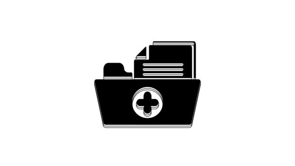 Czarna Karta Zdrowia Medycznego Folderu Ikony Opieki Zdrowotnej Izolowane Białym — Wideo stockowe