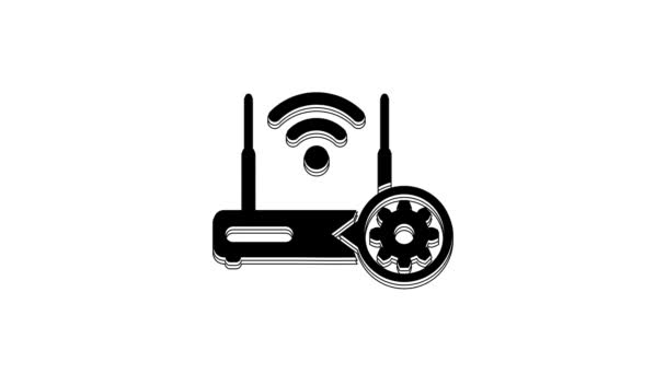 Black Router Signal Gear Icon Isolated White Background Adjusting App — Wideo stockowe