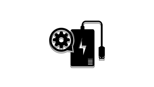 Black Power Bank Charge Cable Gear Icon Isolated White Background — Stock videók