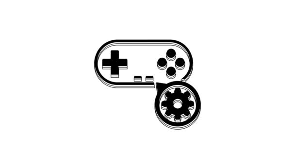 Black Gamepad Gear Icon Isolated White Background Adjusting App Service — Video Stock