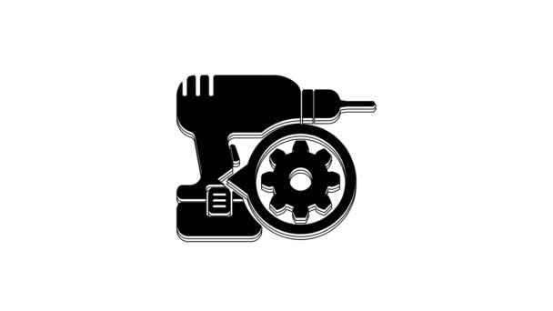 Black Drill Machine Gear Icon Isolated White Background Adjusting App — ストック動画