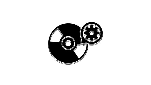 Black Dvd Disk Gear Icon Isolated White Background Adjusting App — стоковое видео