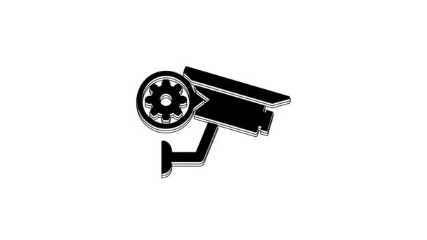 Black Security Camera Gear Icon Isolated White Background Adjusting App — Stock Video