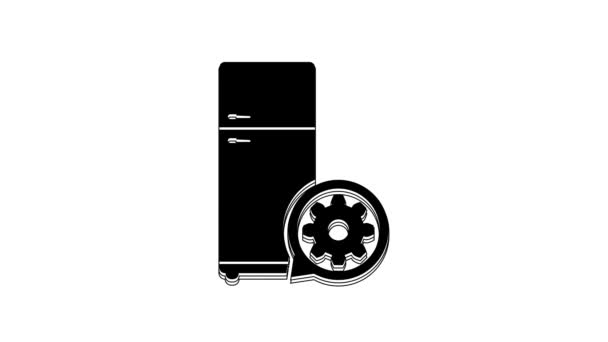 Black Refrigerator Gear Icon Isolated White Background Adjusting App Service — 비디오