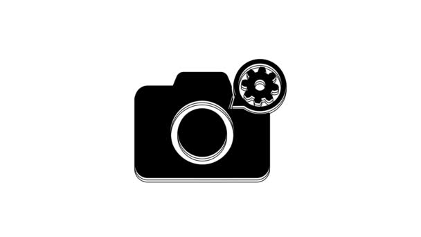 Black Photo Camera Gear Icon Isolated White Background Adjusting App — Vídeo de Stock