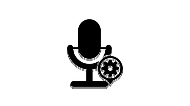 Black Microphone Gear Icon Isolated White Background Adjusting App Service — Video