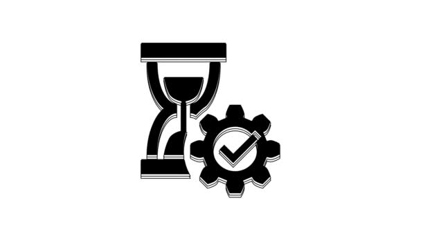 Black Hourglass Gear Icon Isolated White Background Time Management Symbol — Video
