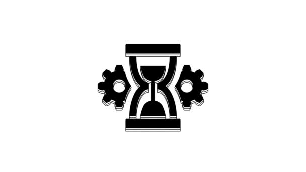 黑色沙漏和齿轮图标隔离在白色背景 时间管理符号 时钟和齿轮图标 生产力的象征 4K视频运动图形动画 — 图库视频影像