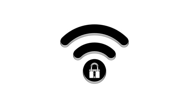 Svart Wifi Låst Skylt Ikon Isolerad Vit Bakgrund Lösenord Symbol — Stockvideo