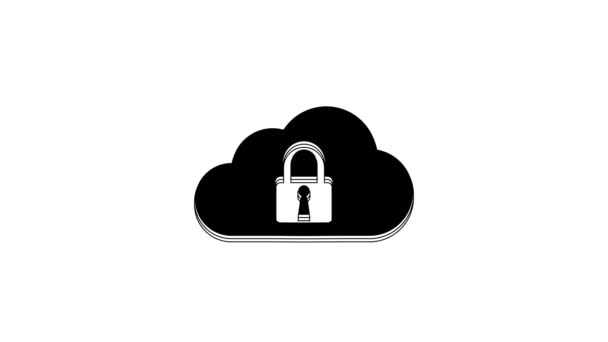 Black Cloud Computing Lock Icon Isolated White Background Security Safety — Stockvideo