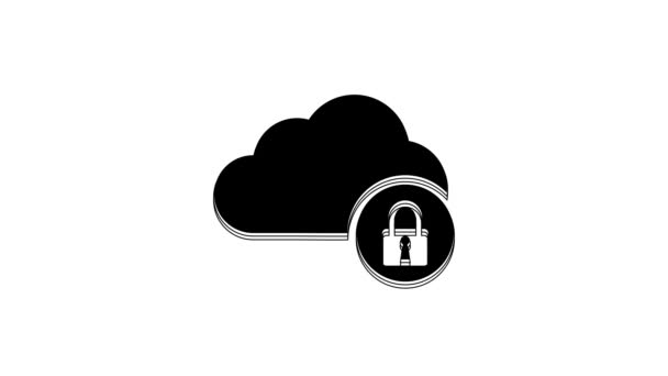 Black Cloud Computing Lock Ikon Isolerad Vit Bakgrund Säkerhet Trygghet — Stockvideo