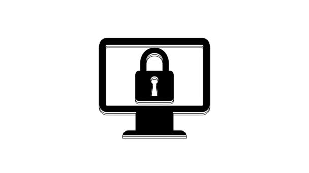 Black Lock Computer Monitor Screen Icon Isolated White Background Monitor — Video Stock