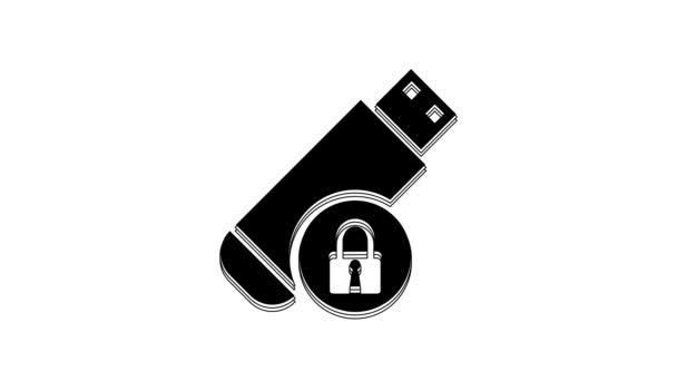 Black Usb Flash Drive Closed Padlock Icon Isolated White Background — Stockvideo