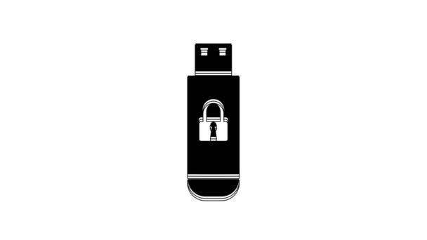Black Usb Flash Drive Closed Padlock Icon Isolated White Background — Vídeo de Stock