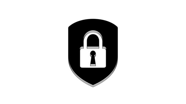 Segurança Black Shield Com Ícone Bloqueio Isolado Fundo Branco Proteção — Vídeo de Stock