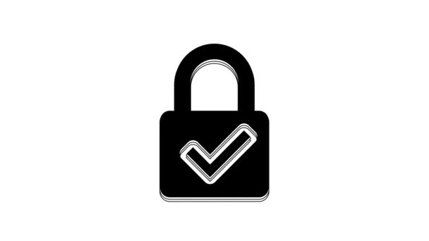 Black Open Padlock Check Mark Icon Isolated White Background Cyber — Vídeo de Stock
