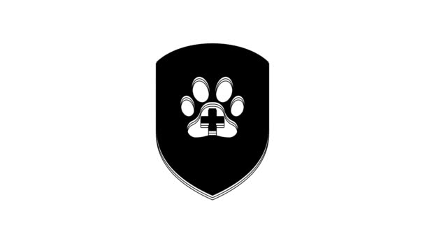Schwarze Tierkrankenversicherungsikone Isoliert Auf Weißem Hintergrund Tierschutz Ikone Pfotenabdruck Für — Stockvideo