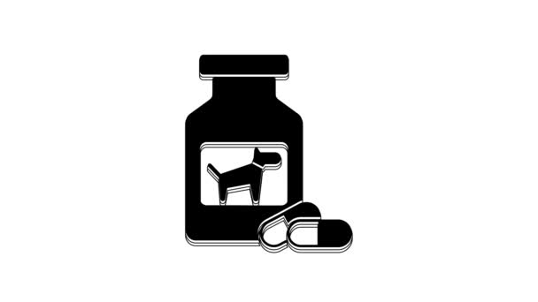 Black Dog Bottiglia Medicina Pillole Icona Isolata Sfondo Bianco Contenitore — Video Stock