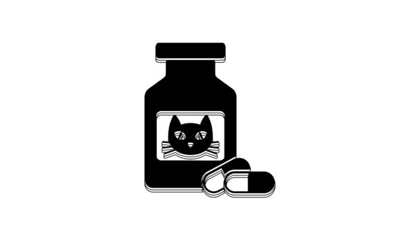 Black Cat Medicine Bottle Pills Icon Isolated White Background Container — Stock Video