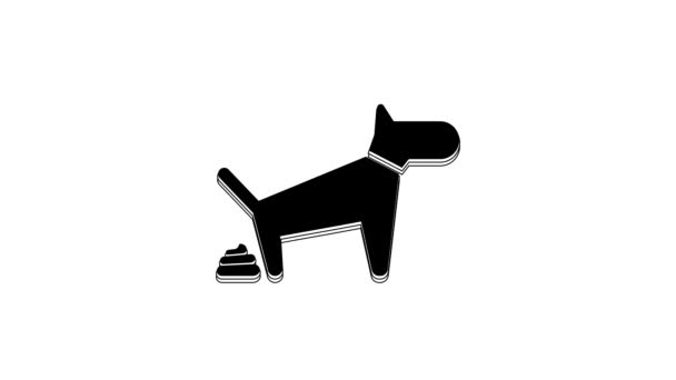 Black Dog Pooping Icon Isolated White Background Dog Goes Toilet — 图库视频影像