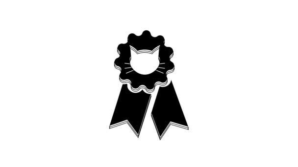Gato Negro Símbolo Premio Icono Aislado Sobre Fondo Blanco Medalla — Vídeo de stock