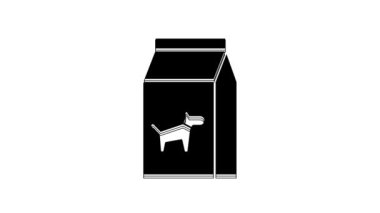 Black Bag of food for dog icon isolated on white background. Food for animals. Pet food package. 4K Video motion graphic animation.