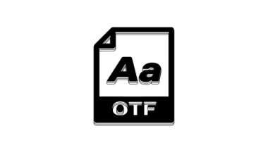 Black OTF file document. Download otf button icon isolated on white background. OTF file symbol. 4K Video motion graphic animation.