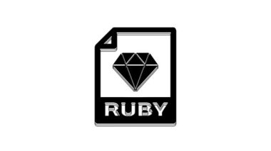 Black Ruby dosya dökümanı. Beyaz arkaplanda yakut düğmesi simgesi indir. Ruby dosya sembolü. 4K Video hareketli grafik canlandırması.