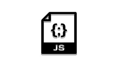 Black JS file document. Download js button icon isolated on white background. JS file symbol. 4K Video motion graphic animation.