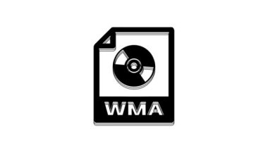 Black WMA dosya dökümanı. Beyaz arkaplanda wma düğmesi simgesi indir. WMA dosya sembolü. Wma müzik format işareti. 4K Video hareketli grafik canlandırması.