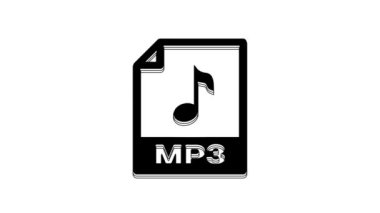 Black MP3 file document. Download mp3 button icon isolated on white background. Mp3 music format sign. MP3 file symbol. 4K Video motion graphic animation.