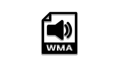 Black WMA dosya dökümanı. Beyaz arkaplanda wma düğmesi simgesi indir. WMA dosya sembolü. Wma müzik format işareti. 4K Video hareketli grafik canlandırması.