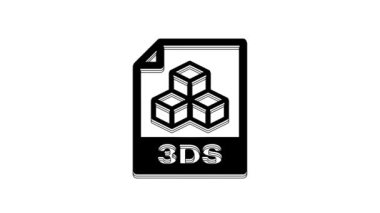 Siyah 3DS dosya dökümanı. Beyaz arkaplanda 3ds düğmesi simgesi indir. 3DS dosya sembolü. 4K Video hareketli grafik canlandırması.